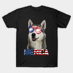 Merica Siberian Husky Dog American Flag 4Th Of July T-Shirt